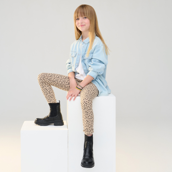 بنطلون (سروال) لاغينغ للفتيات من الجيرسي، باللون الأصفر مطبوع بنقشة جلد النمر